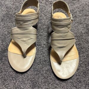 Nine West Taupe Leather Thong Sandals with Ankle Strap